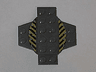 Plate, Modified 6 x 6 x 2/3 Cross with Dome and Black and Yellow Danger Stripes Pattern