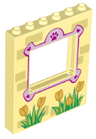 Panel 1 x 6 x 6 with Window with Paw and Hearts, Bricks and Tulips Pattern
