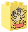 Duplo, Brick 2 x 2 x 2 with Light Bluish Gray and White Puppy Face, Coral Food Bowl, and Bones Pattern