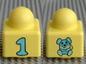 Primo Brick 1 x 1 with Number 1 and Mouse Pattern on Opposite Sides