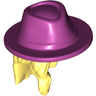 Mini Doll, Hair Combo, Hair with Hat, Long Wavy Over Right Shoulder with Molded Magenta Cowboy Hat Pattern