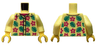 Torso Hawaiian Shirt with Buttons, Magenta Flowers and Dark Turquoise Leaves over Undershirt Pattern / Bright Light Yellow Arms / Yellow Hands