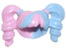 Minifigure, Hair Female Pigtails High Bouncy, Hole on Top with Bright Light Blue Hair on Left Side and Tie on Right Side Pattern
