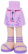 Mini Doll Hips and Skirt with Molded Light Nougat Legs and Printed Dark Blue Trim, Metallic Light Blue Dots, Medium Lavender Filigree and Strap Sandals Pattern - Thin Hinge