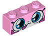 Brick 1 x 3 with Cat Face Wide Eyes, Closed Mouth with Tongue Sticking Out, Dark Pink Splotches Pattern (Dessert Unikitty)