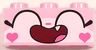 Brick 1 x 3 with Cat Face Wide Closed Eyes Smiling Open Mouth with One Tooth and Hearts on Cheeks Pattern