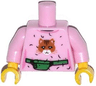 Torso Female Top with Cat Head, Hair and Green Money Belt Pattern / Bright Pink Arms / Yellow Hands