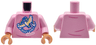 Torso Female Shirt with Blue, Yellow and White Bird, Rainbow, and Writing, Dark Pink Creases Pattern / Bright Pink Arms / Nougat Hands