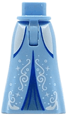Mini Doll Hips and Skirt Full Length with White Sides, Filigree, Dots and Sparkles, Metallic Light Blue Inset and Blue Trim Pattern - Thin Hinge