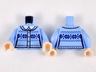 Torso Knit Fair Isle Cardigan Sweater with White Shirt Collar and 4 Buttons Pattern / Bright Light Blue Arms / Light Nougat Hands