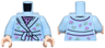 Torso Dressing Gown with Medium Lavender Dots and Sand Green Leaves and Stripes over Top with Black Flowers Pattern / Bright Light Blue Arms / Light Nougat Hands