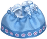 Duplo Wear Cloth Skirt Satin with Medium Blue Hem and Bright Pink Flowers Pattern