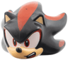 Minifigure, Head, Modified Hedgehog, Shadow with Molded Medium Tan Face and Inner Ears and Printed Red Streaks, Eyes on White Background, Black Nose and Open Mouth White Teeth, Red Tongue Pattern