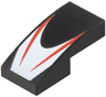 Slope, Curved 2 x 1 x 2/3 with 2 Red Stripes on White Chevron Pattern