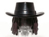 Minifigure, Hair Combo, Hat with Hair, Cowboy Gambler Style with Long Dark Brown Hair