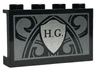 Panel 1 x 4 x 2 with Side Supports - Hollow Studs with 'H.G.' on Silver Shield and Ornate Pearl Dark Gray Background Pattern