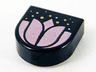 Tile, Round 1 x 1 Half Circle Extended with Metallic Pink Flower, Gold and Metallic Light Blue Dots Pattern