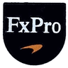 Tile, Round 1 x 1 Half Circle Extended with White 'FxPro' and Orange McLaren Logo Pattern