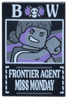Tile 2 x 3 with Dossier with White 'BW Frontier Agent Miss Monday' Pattern