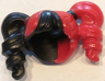 Minifigure, Hair Female Pigtails High Bouncy, Hole on Top with Red Hair on Left Side and Red Tie on Right Side Pattern