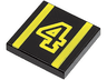 Tile 2 x 2 with Number  4 Yellow Outline and Stripes Pattern