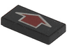 Tile 1 x 2 with Red Short Arrow with Silver Border Pattern