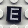 Tile 1 x 1 with Silver Capital Letter E Pattern