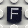 Tile 1 x 1 with Silver Capital Letter F Pattern