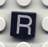 Tile 1 x 1 with Silver Capital Letter R Pattern