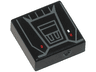 Tile 1 x 1 with SW Moff Gideon Jet Pack with Dark Bluish Gray Lines and Trapezoids and Red and White Rectangles Pattern