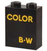 Brick 1 x 2 x 2 with Inside Stud Holder with Bright Light Orange 'COLOR' and 'B-W' Pattern