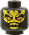 Minifigure, Head Alien SW Zabrak with Large Yellow Eyes and Markings, Dark Brown Cheek Lines, Stern Pattern