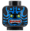 Minifigure, Head Alien with Lime Eyes, Blue Markings, Angry Open Red Mouth with Sharp Teeth Parted Pattern