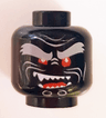Minifigure, Head Alien with Light Bluish Gray Bushy Eyebrows, Red Eyes, Open Mouth Crooked Smile Right Raised with Fangs Pattern