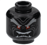 Minifigure, Head Light Bluish Gray Bushy Eyebrows, Red Eyes, Dark Bluish Gray Wrinkles, Furrowed Brow, Angry Open Mouth with White Sharp Teeth Parted Pattern