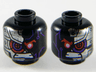 Minifigure, Head Dual Sided Dark Purple Highlights Red Eye, Gritted Teeth, Silver Armored Right Side / Silver Armored Left Side Pattern