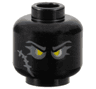 Minifigure, Head Dark Bluish Gray Eyebrows, Eye Shadow and Scar, Yellow Eyes with Silver Outline Pattern