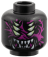 Minifigure, Head Alien, 6 Yellowish Green Eyes, Magenta Tissue, Sharp White Teeth Pattern
