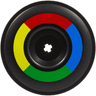 Wheel Cover Recessed with Axle Hole - 56mm for Wheel 15038 with Red, Blue, Green and Yellow Quarter Arcs Pattern