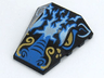 Wedge 4 x 4 Triple Curved No Studs with Blue Dragon Nose and Eyelids, Bright Light Orange Eyes, Whiskers, and Dots, Bright Light Blue and White Lightning Pattern