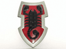 Large Figure Shield, Knights Kingdom Lord Vladek with Scorpion on Dark Red Background and Silver Border Pattern