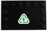 Tile, Modified 4 x 6 with Studs on Edges with Green Recycling Arrows and Bottle on White Background Pattern