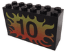 Brick 2 x 6 x 3 with '10' on Yellow to Red Flames Pattern