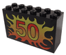Brick 2 x 6 x 3 with '50' on Yellow to Red Flames Pattern
