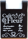 Flag 2 x 2 Square with Flared Edge with White 'Café Fleur' (Cafe), Flowers and Scribbles Pattern on Both Sides