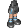 Mini Doll Hips and Skirt, Light Nougat Legs and Black Boots with Dark Azure Stripes Pattern - Thick Hinge