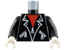Torso Leather Jacket with White Lapel Outlines, Pockets and Zippers over Red Shirt Pattern / Black Arms / White Hands