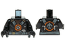 Torso Ninjago Dark Bluish Gray and Gold Straps and Belt, Round Emblem, Weapons and Dark Brown Undershirt Pattern / Black Arms / Black Hands