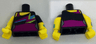Torso Bare Shoulder Top with Spiky Colors over Magenta Leotard Pattern / Yellow Arms with Wristbands and Black Left Short Sleeve / Yellow Hands
