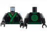 Torso Ninjago Robe with Gold Scarf and Diamonds, Green Sash and Emblem Pattern / Black Arms / Black Hands